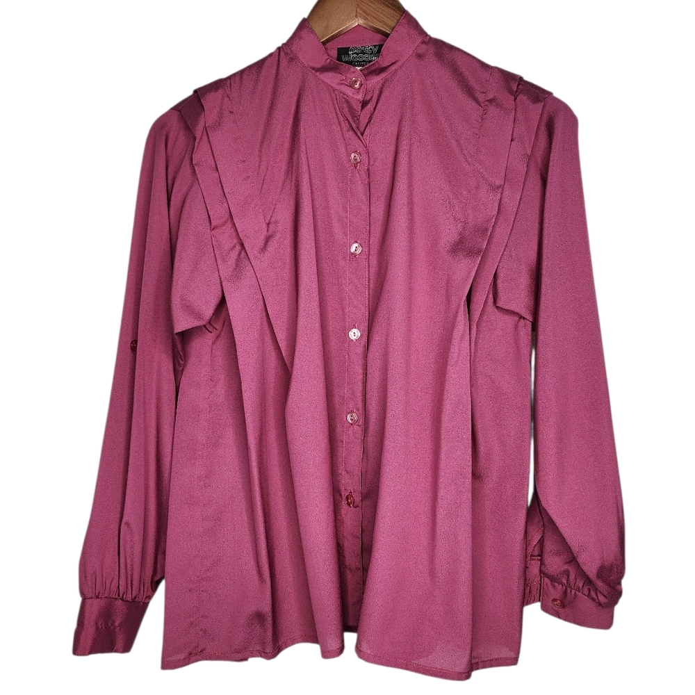 1970s Patty Woodard Pleated Button Front Vintage Shirt in Magenta Size S